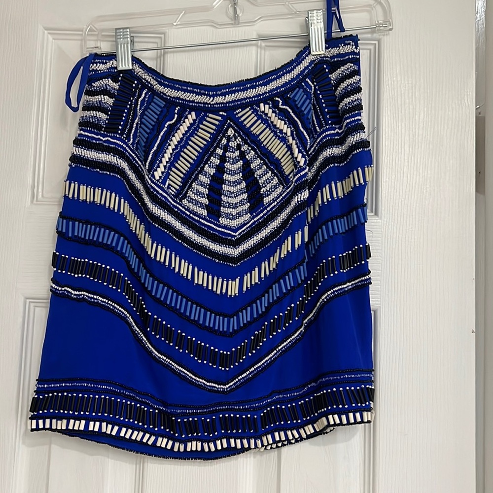 Karina Grimaldi XS Blue Silk Beaded Mini Skirt